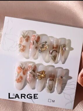 10 pcs handmade peach rose press on nails